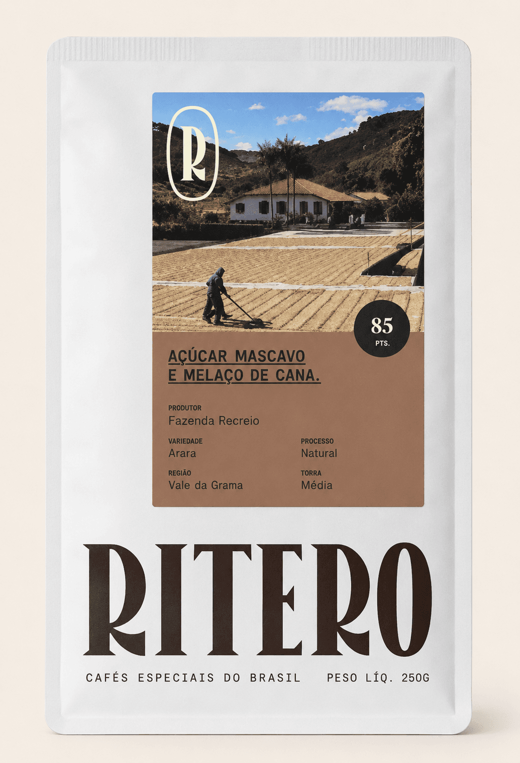 Pacote de café especial Ritero com notas de Açúcar mascavo e melaço de cana